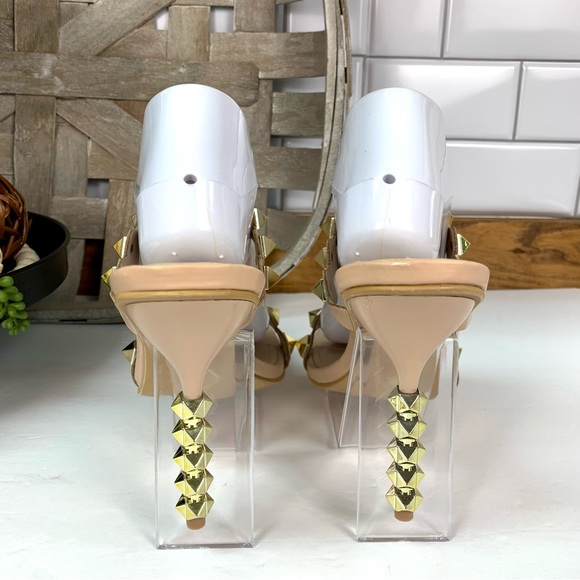 Cape Robbin Zinc Spiked Square Toe Nude High Heels - Picture 6 of 13